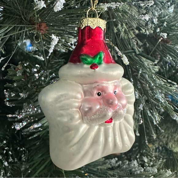Vintage Blown Glass Father Christmas Santa Head Star Ornament Xmas Tree Red - Picture 7 of 8